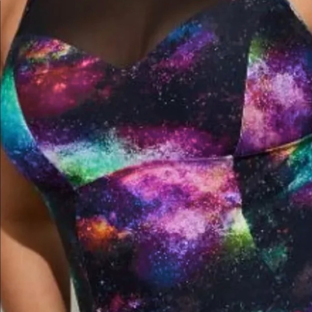 Galaxy Print Black One-Piece Swim - Women